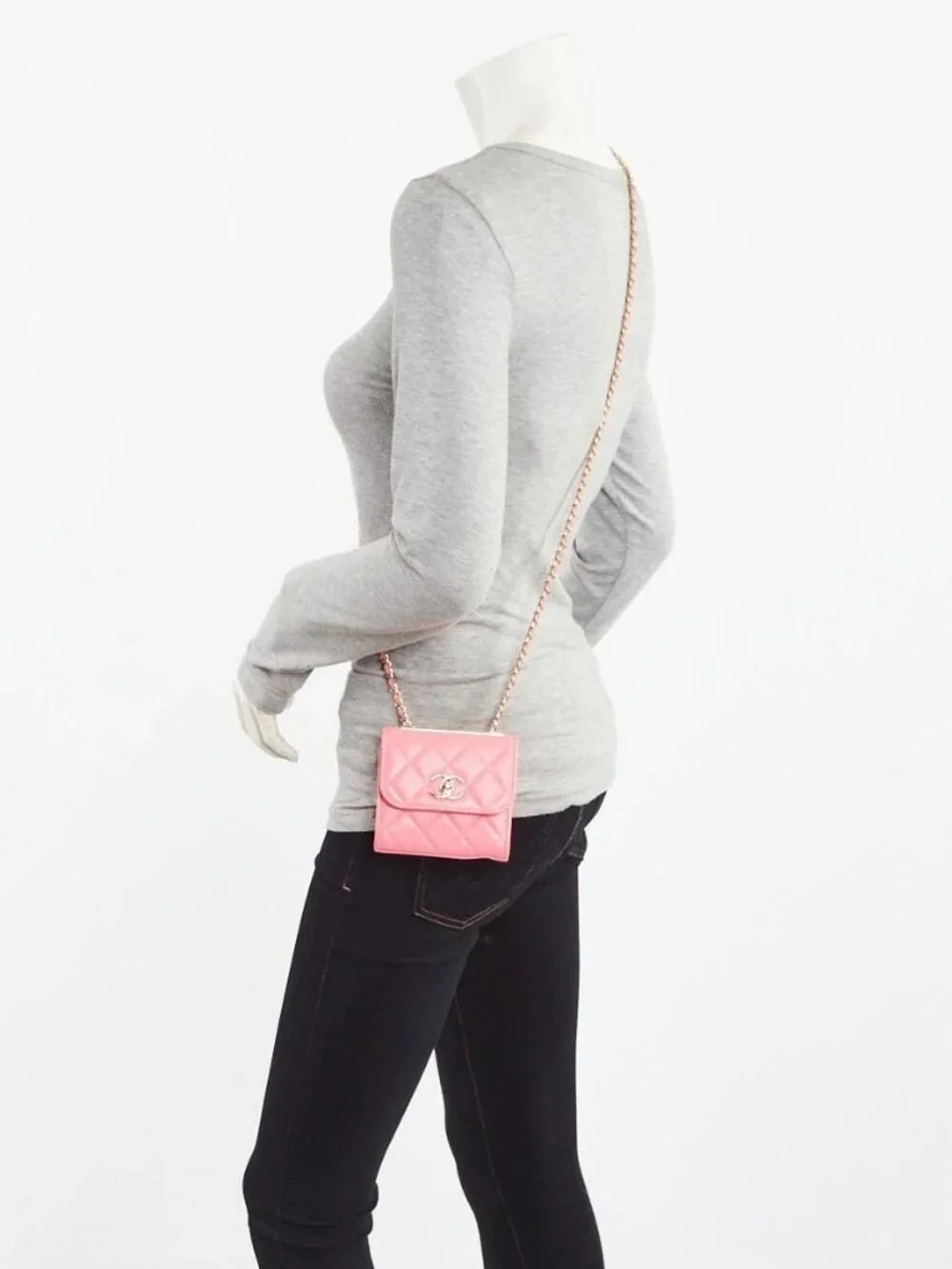 Chanel Coral Quilted Lambskin Leather Mini Trendy CC Clutch with Chain Bag - Picture 9 of 11
